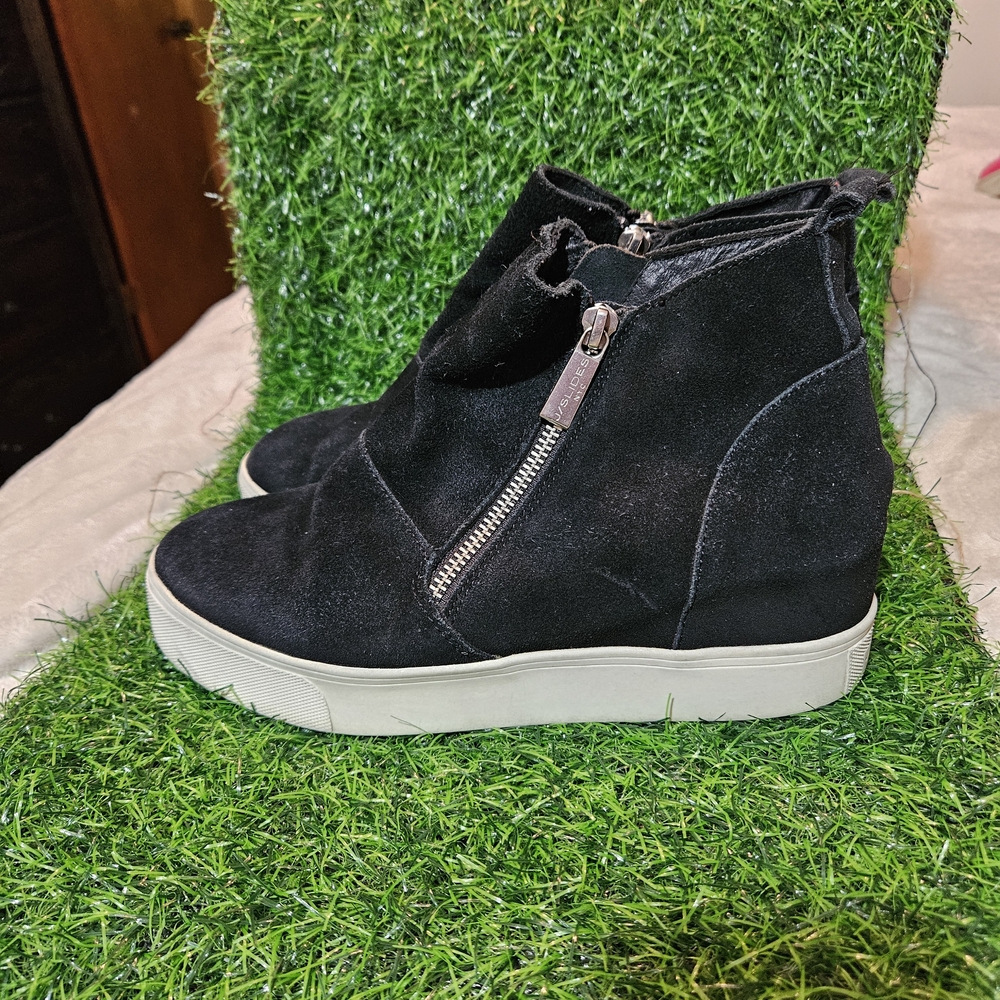 J Slides Sky WP womens wedge sneakers  black size 8.5